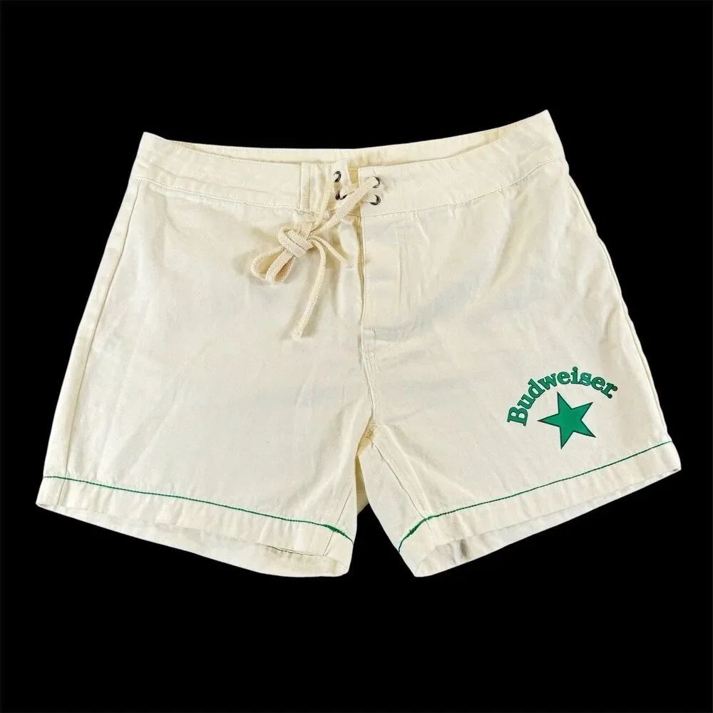Pacsun X Budweiser Sz 30 Mens Hybrid Shorts Ivory Green Unlined Casual Beach